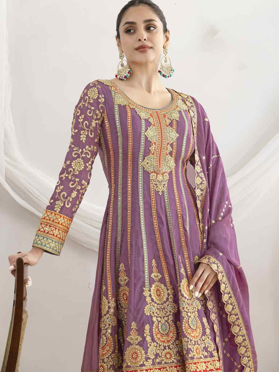 Purple Premium Ho Silk Embroidery Party Wedding Festival Casual Ready Anarkali Salwar Kameez