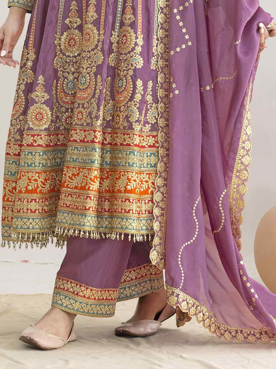 Purple Premium Ho Silk Embroidery Party Wedding Festival Casual Ready Anarkali Salwar Kameez
