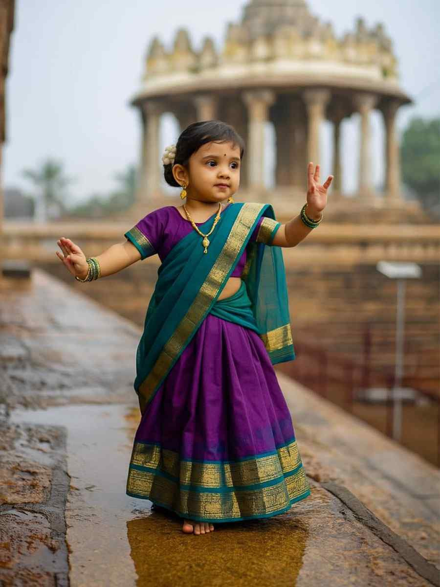 Purple Premium Lichi Silk Brocade Kids Wear Wedding Festival Lehengas Girls Wear