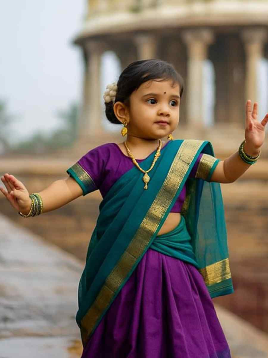 Purple Premium Lichi Silk Brocade Kids Wear Wedding Festival Lehengas Girls Wear