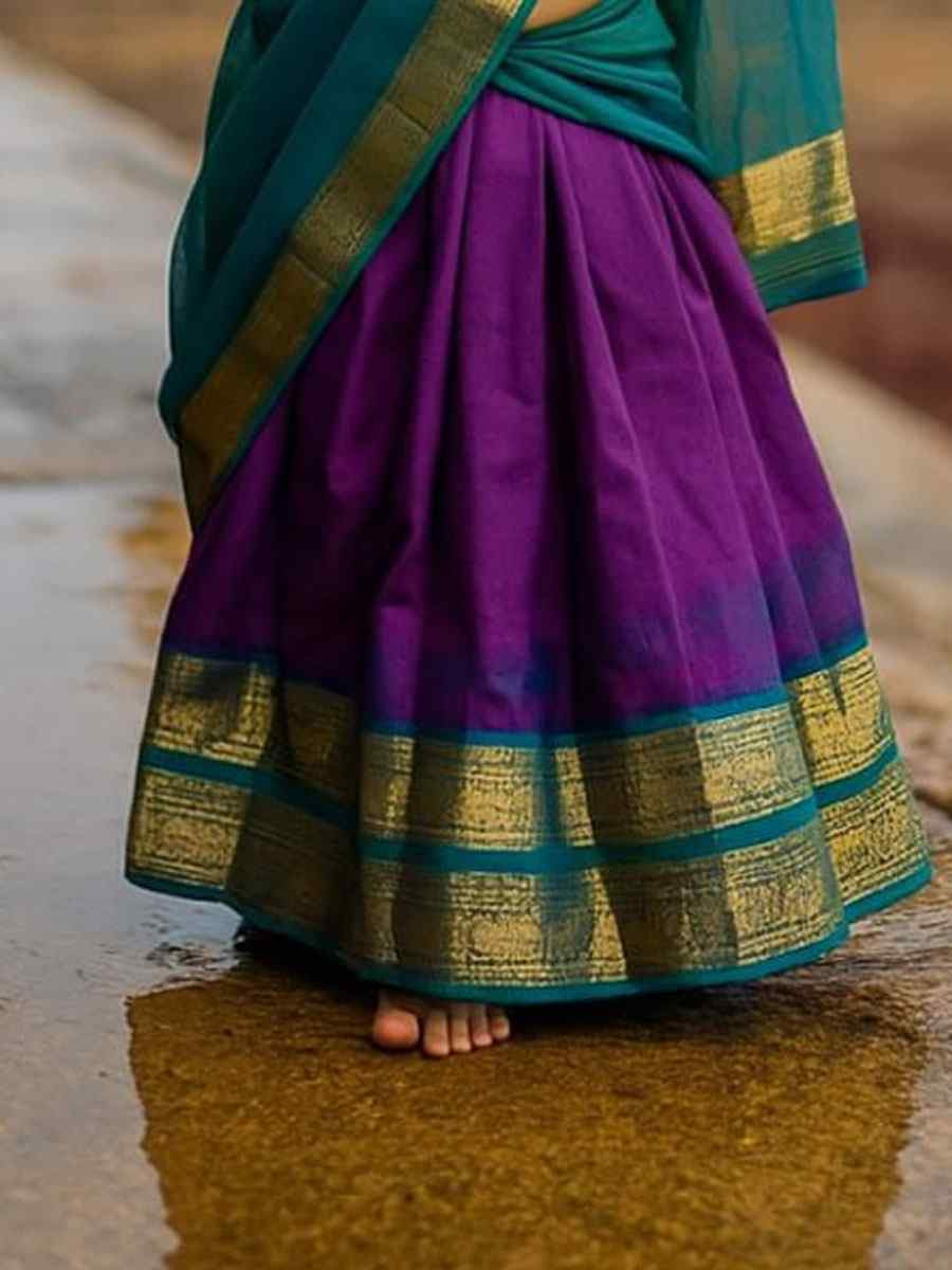 Purple Premium Lichi Silk Brocade Kids Wear Wedding Festival Lehengas Girls Wear