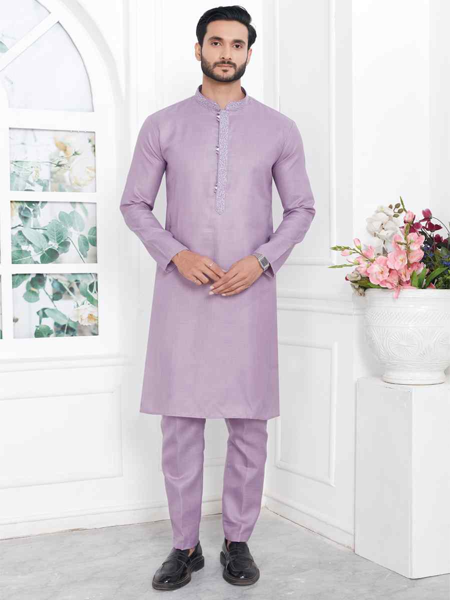 Purple Premium Linen Cotton Printed Festival Casual Kurta