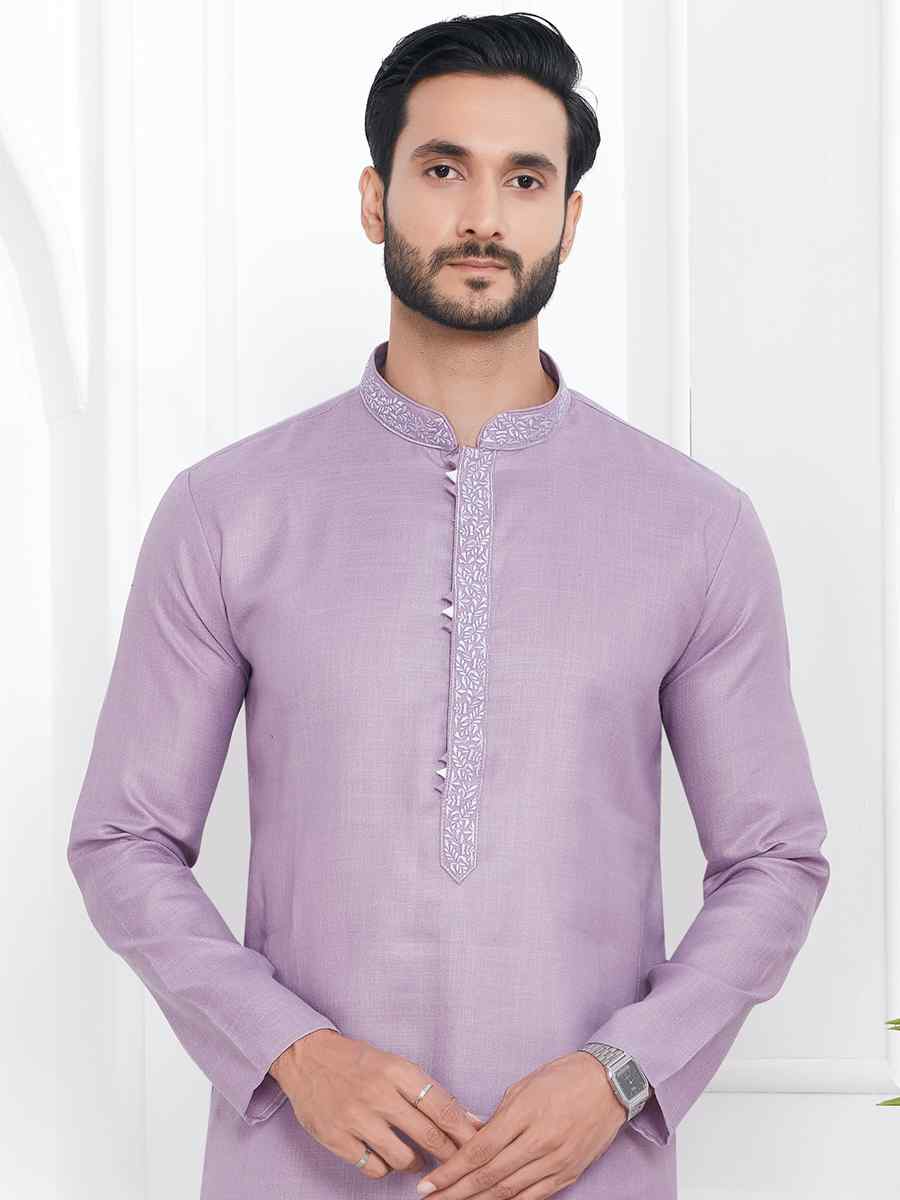 Purple Premium Linen Cotton Printed Festival Casual Kurta