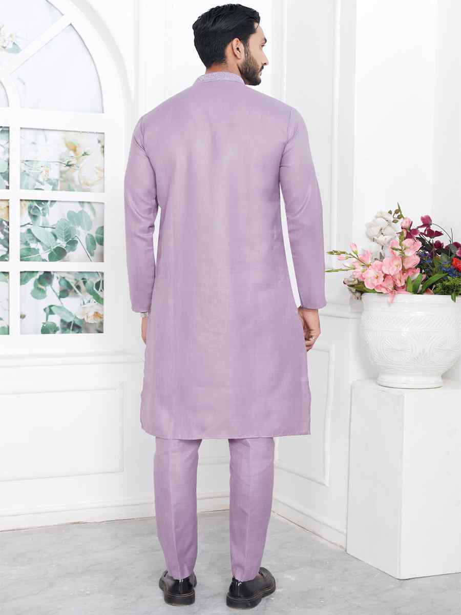 Purple Premium Linen Cotton Printed Festival Casual Kurta