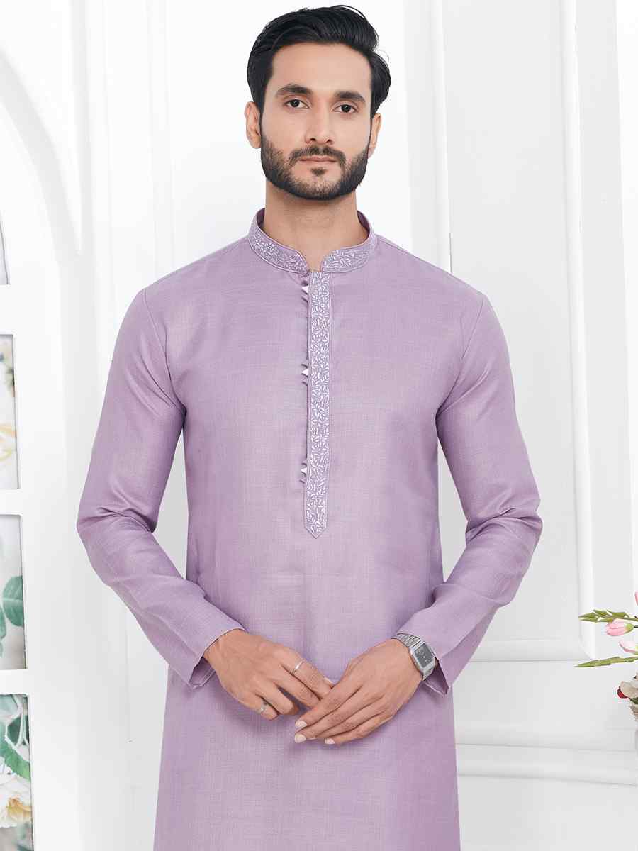 Purple Premium Linen Cotton Printed Festival Casual Kurta