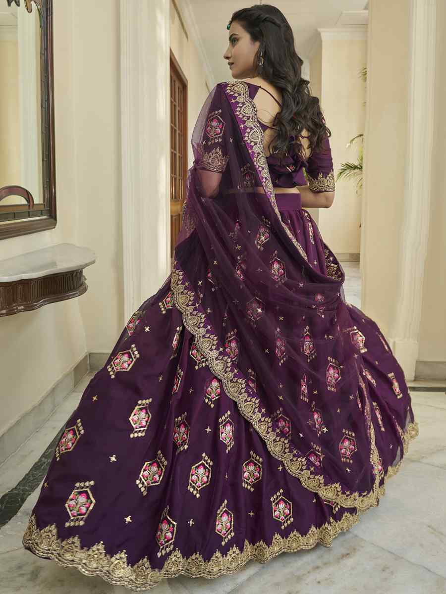 Purple Premium Organza Embroidered Festival Party Wear Heavy Border Lehenga Choli