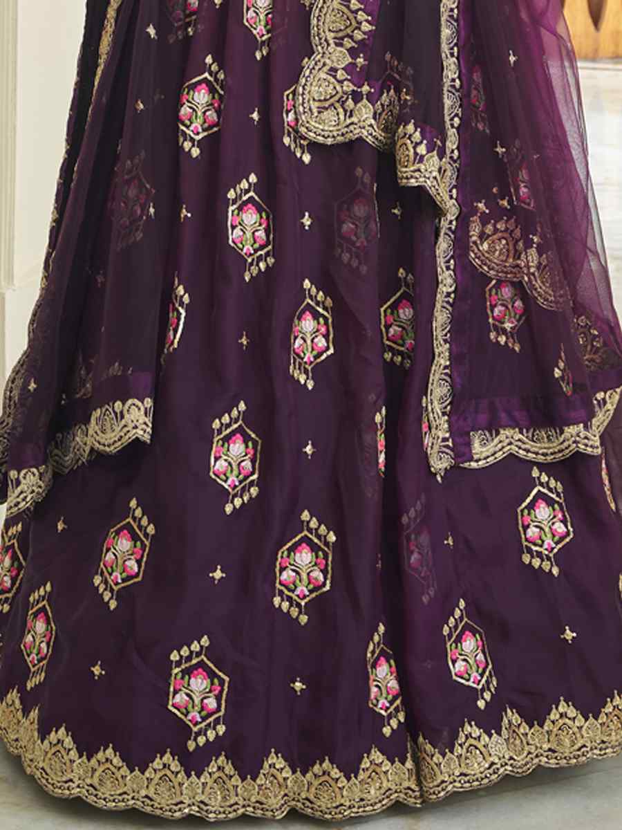 Purple Premium Organza Embroidered Festival Party Wear Heavy Border Lehenga Choli