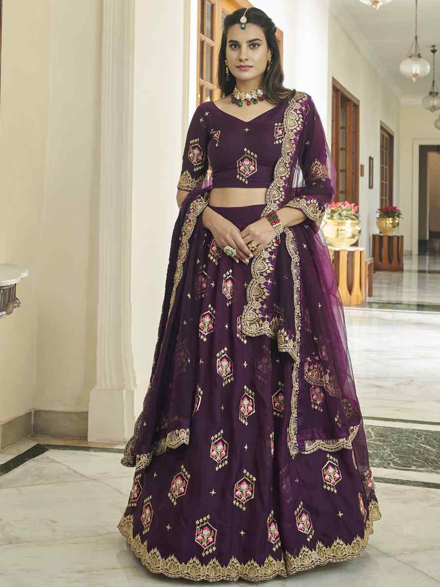 Purple Premium Organza Embroidered Festival Party Wear Heavy Border Lehenga Choli