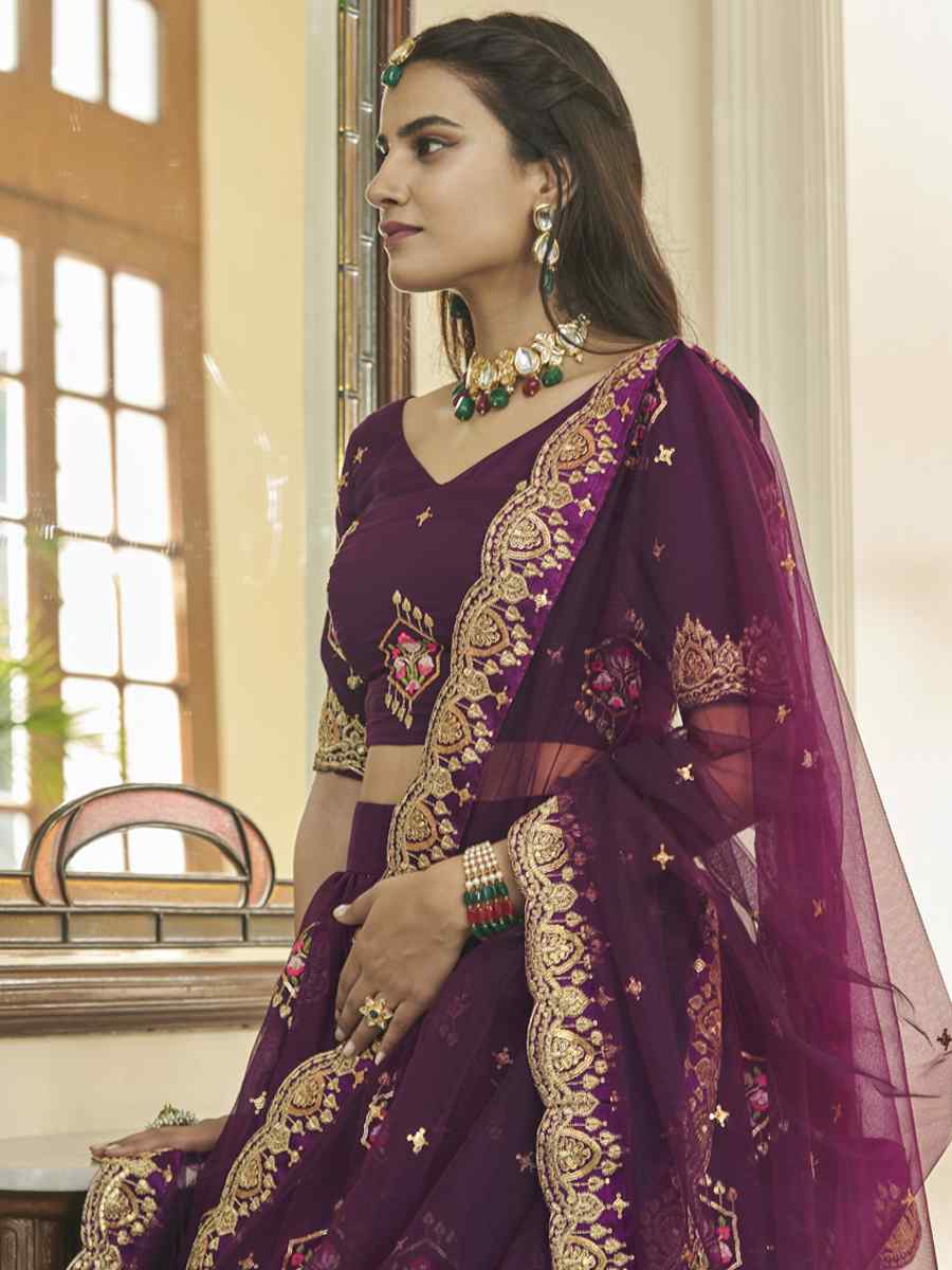 Purple Premium Organza Embroidered Festival Party Wear Heavy Border Lehenga Choli