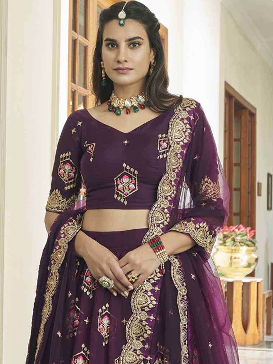 Purple Premium Organza Embroidered Festival Party Wear Heavy Border Lehenga Choli