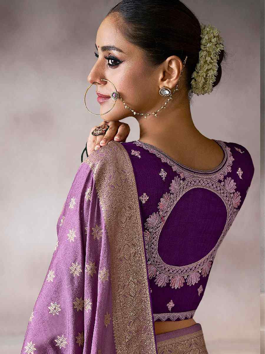 Purple Premium Pure Crepe Zari Handwoven Embroidery Bridal Reception Festival Wedding Fancy Heavy Border Sarees