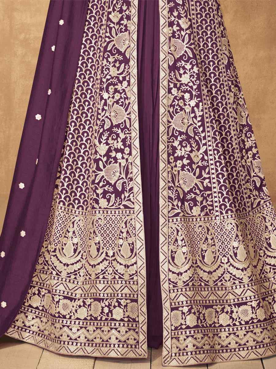 Purple Premium Silk Embroidered Festival Wedding Anarkali Salwar Kameez