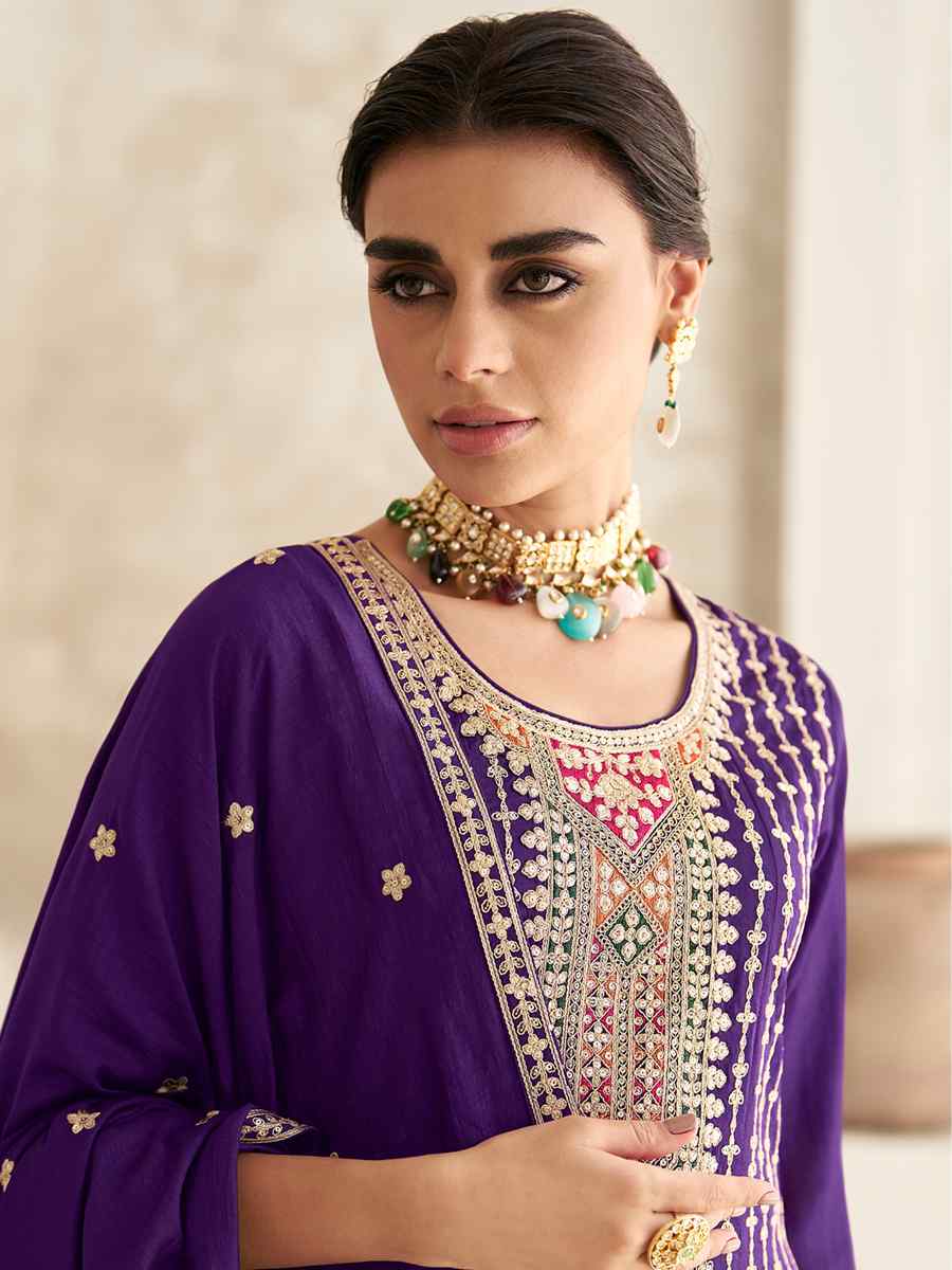 Purple Premium Silk Embroidered Festival Wedding Patiala Salwar Kameez