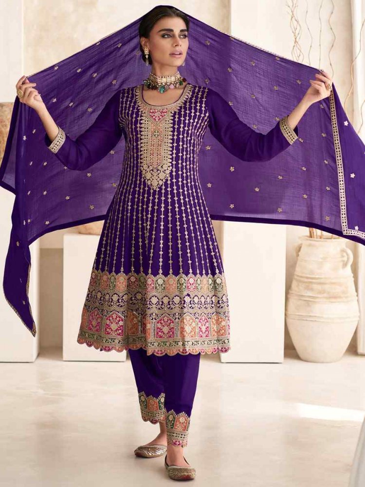 Purple Premium Silk Embroidered Festival Wedding Patiala Salwar Kameez
