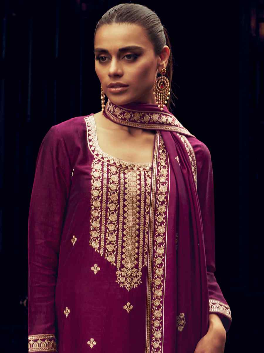 Purple Premium Silk Embroidered Party Festival Pant Salwar Kameez