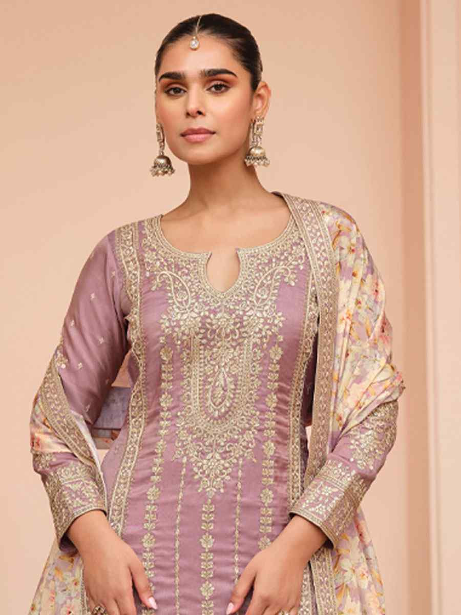 Purple Premium Simar Silk Embroidery Party Wedding Festival Casual Ready Palazzo Pant Salwar Kameez