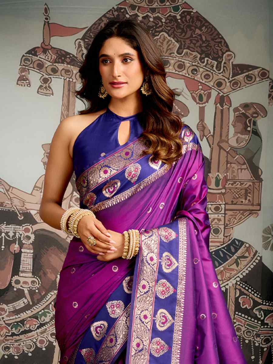 Purple Premium Soft Silk Handwoven Traditional Casual Reception Festival Wedding Fancy Heavy Border Saree