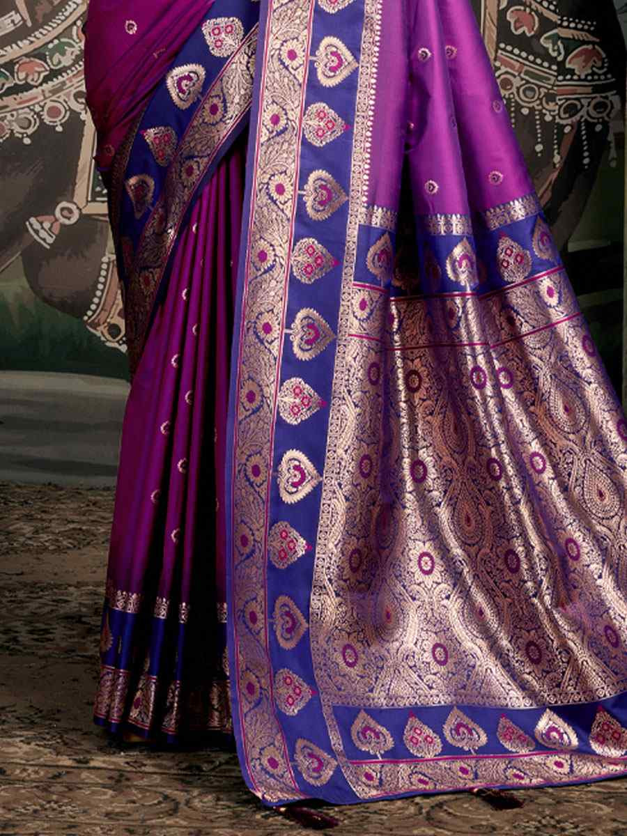 Purple Premium Soft Silk Handwoven Traditional Casual Reception Festival Wedding Fancy Heavy Border Saree