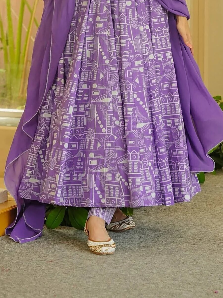 Purple Printed Wedding Party Festival Casual Ready Anarkali Palazzo Pant Salwar Kameez