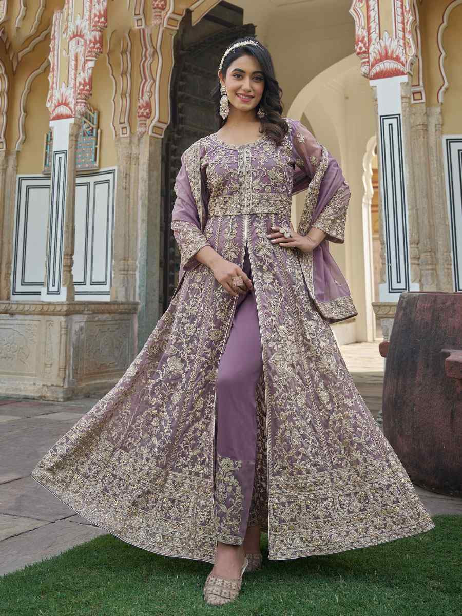 Purple Pure Butterfly Net Embroidered Festival Wedding Lawn Salwar Kameez