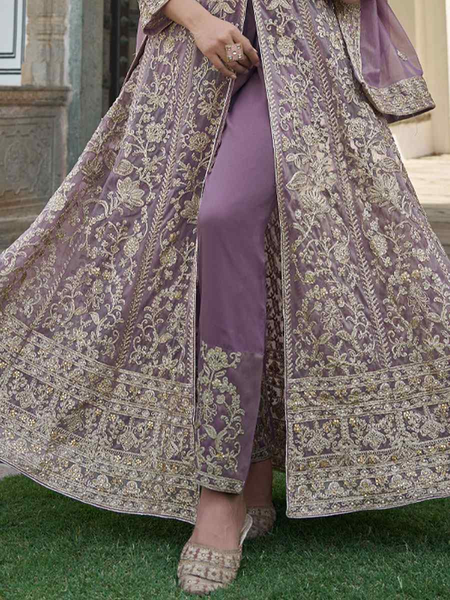 Purple Pure Butterfly Net Embroidered Festival Wedding Lawn Salwar Kameez