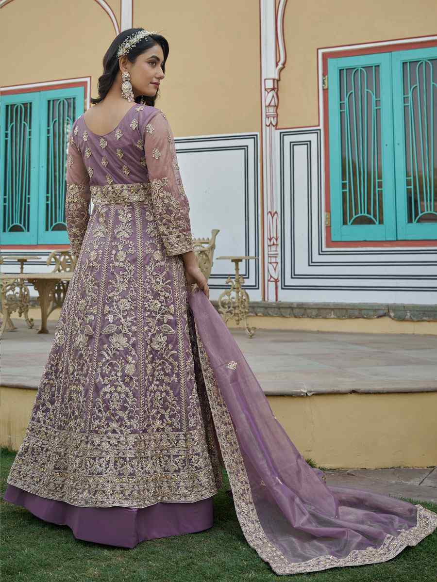 Purple Pure Butterfly Net Embroidered Festival Wedding Lawn Salwar Kameez