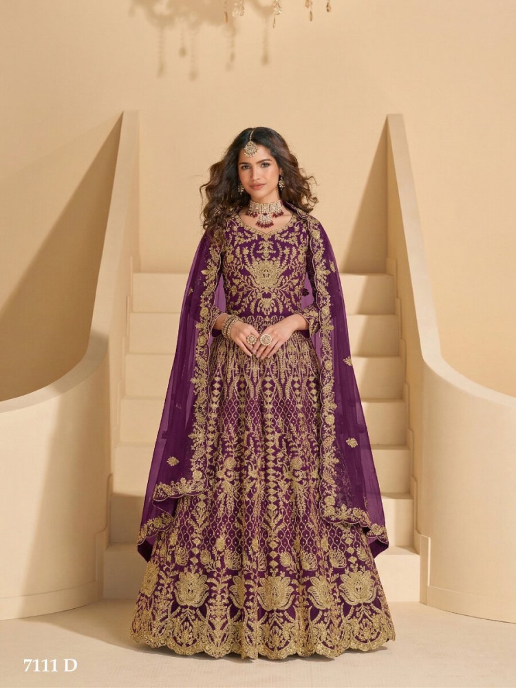 Image of Purple Pure Butterfly Net Embroidery Zari Sequins Wedding Party Festival Engagement Lawn Salwar Kameez