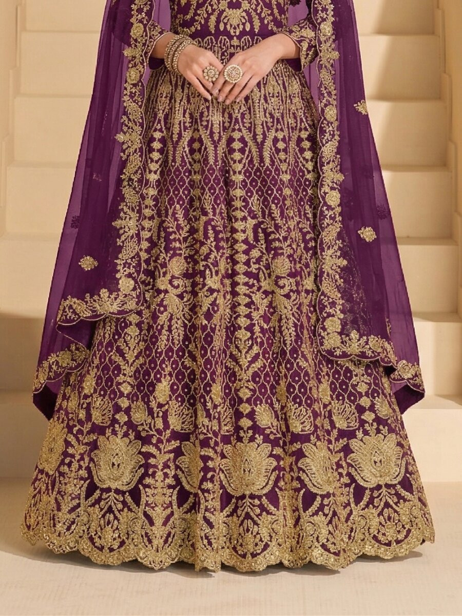 Purple Pure Butterfly Net Embroidery Zari Sequins Wedding Party Festival Engagement Lawn Salwar Kameez
