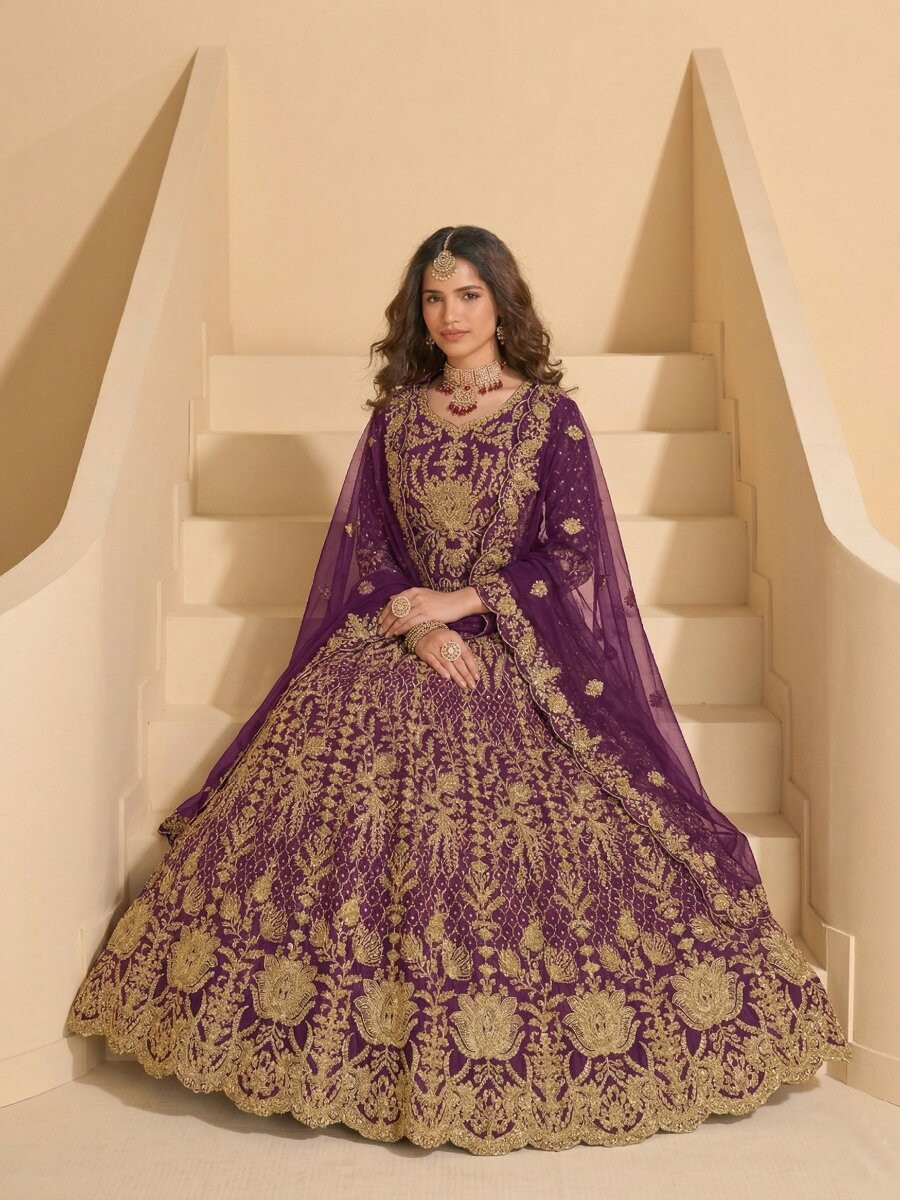 Purple Pure Butterfly Net Embroidery Zari Sequins Wedding Party Festival Engagement Lawn Salwar Kameez