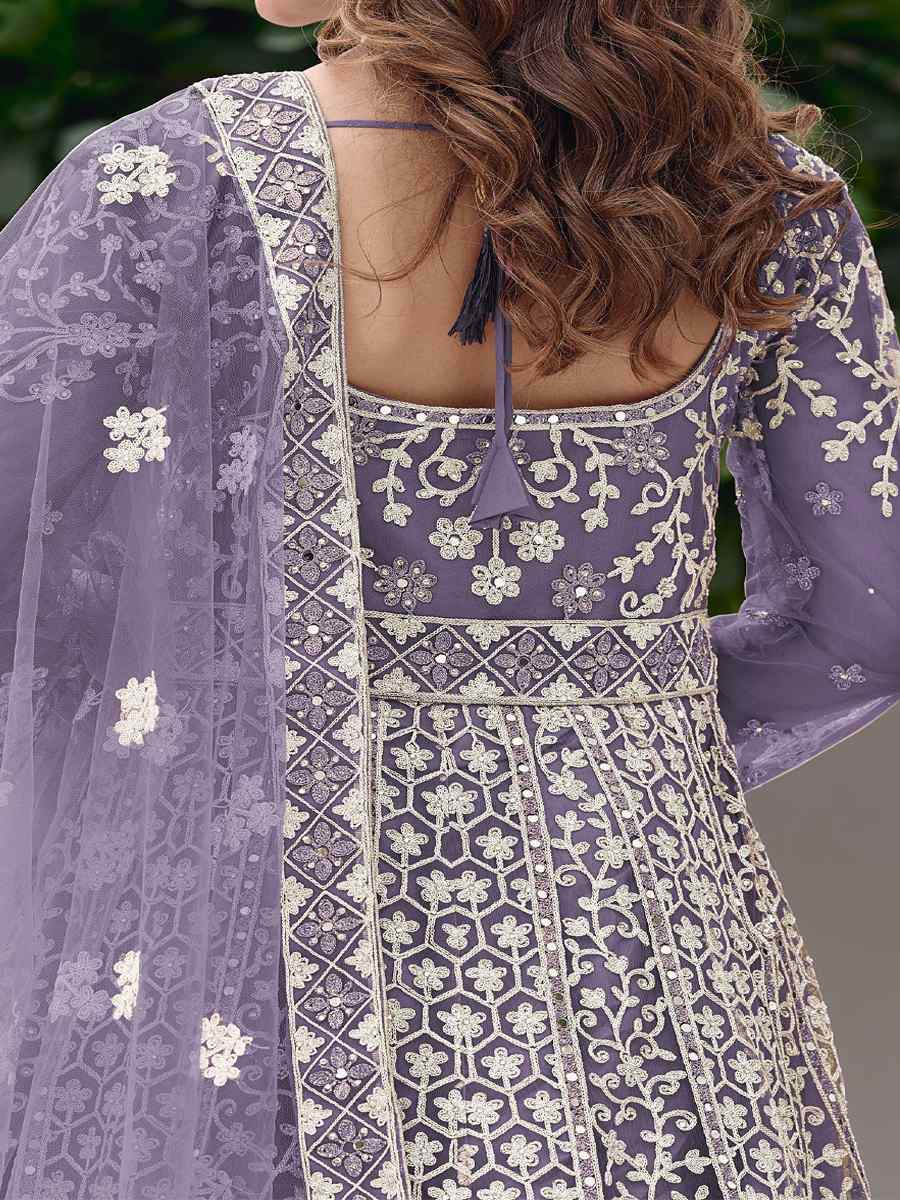 Purple Pure Butterfly Nett Embroidered Festival Casual Wedding Gown Women Wear
