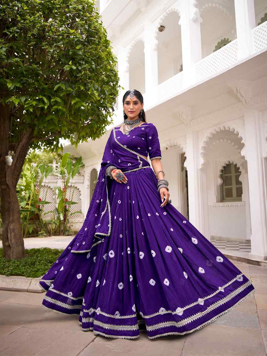 Purple Pure Chanderi Embroidered Festival Traditional Lehenga Choli