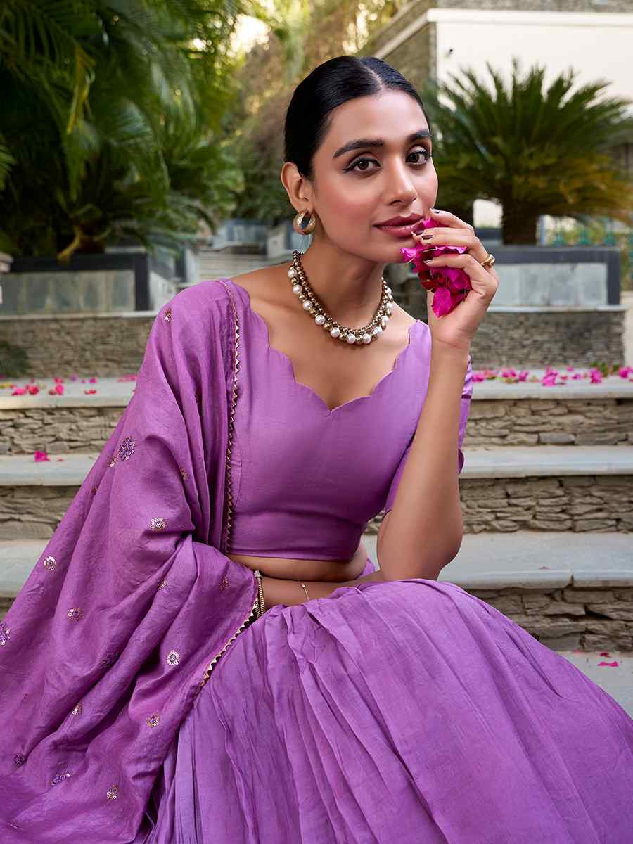 Purple Pure Chanderi Embroidered Wedding Bridesmaid Heavy Border Lehenga Choli