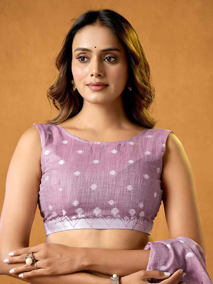 Purple Pure Cotton Handwoven Festival Wedding Fancy Heavy Border Saree