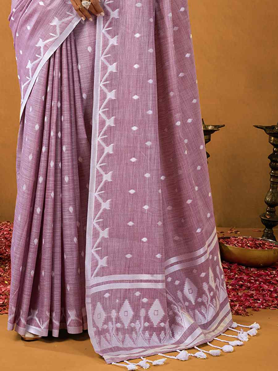 Purple Pure Cotton Handwoven Festival Wedding Fancy Heavy Border Saree