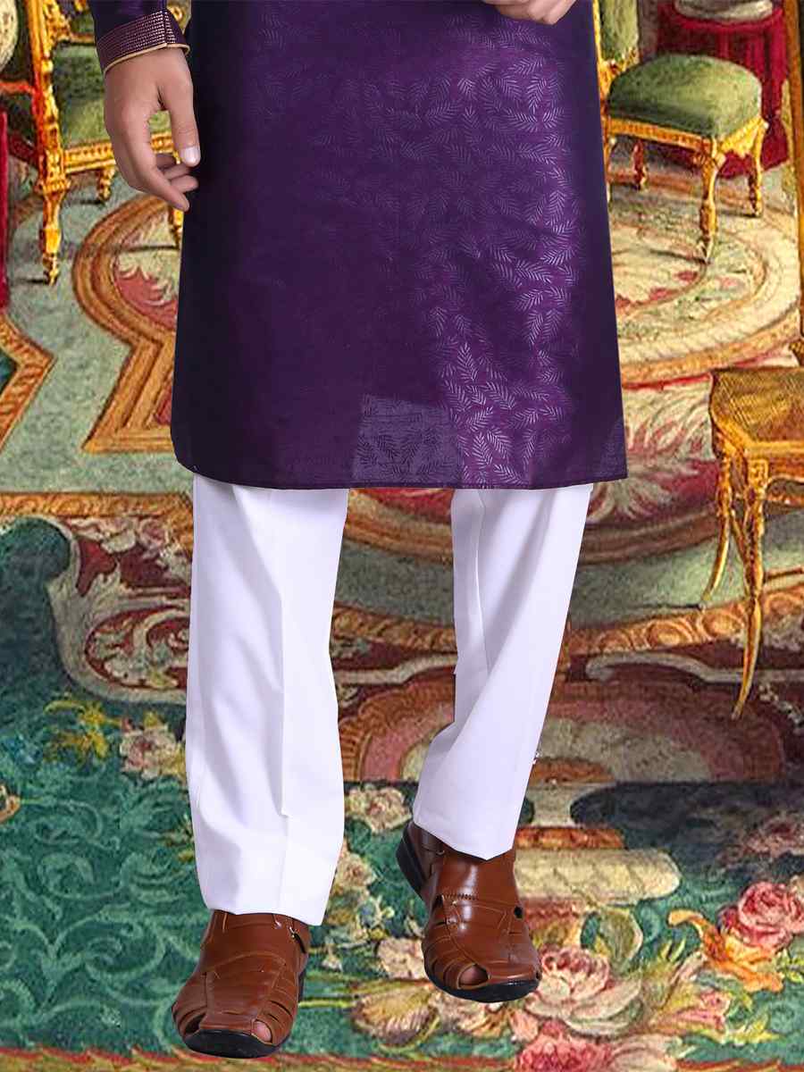 Purple Pure Cotton Jacquard Woven Festival Kurta