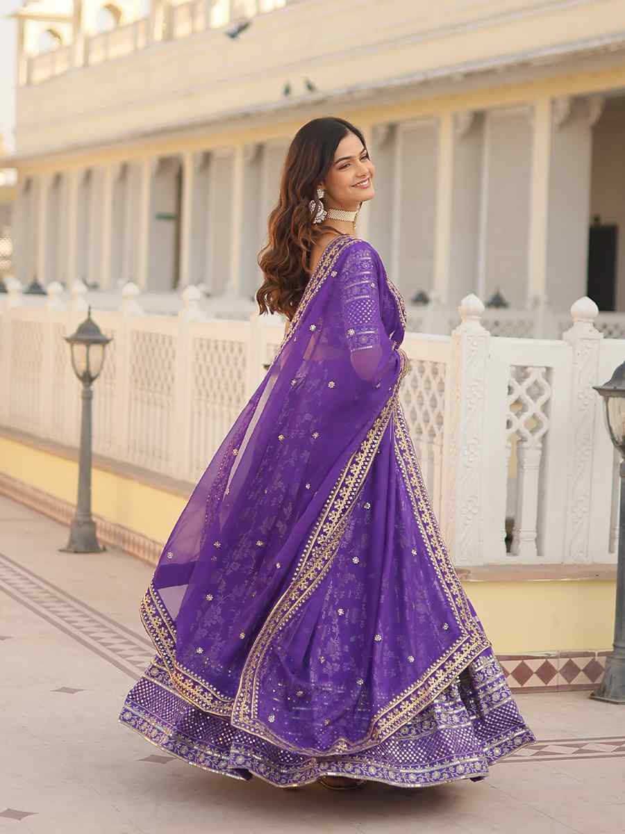 Purple Pure Dyable Viscose Embroidery Reception Party Wear Heavy Border Lehenga Choli
