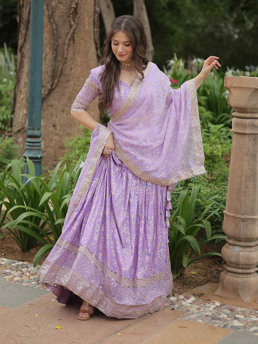 Purple Pure Dyable Viscose Embroidery Reception Party Wear Heavy Border Lehenga Choli