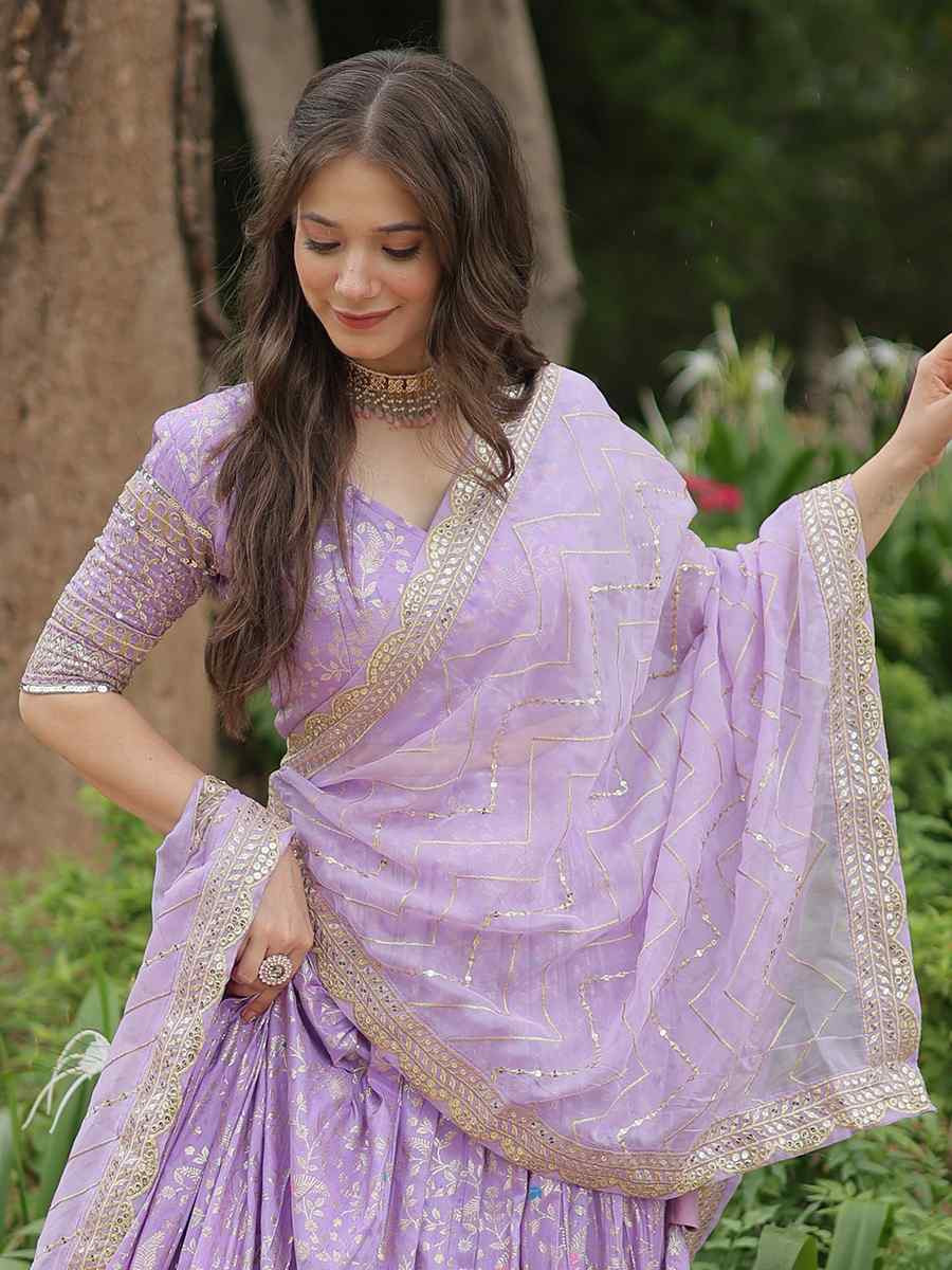 Purple Pure Dyable Viscose Embroidery Reception Party Wear Heavy Border Lehenga Choli