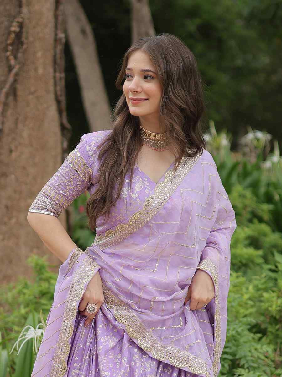 Purple Pure Dyable Viscose Embroidery Reception Party Wear Heavy Border Lehenga Choli