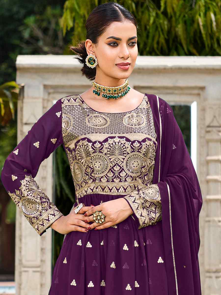 Purple Pure Faux Georgette Embroidered Festival Wedding Ready Palazzo Pant Salwar Kameez