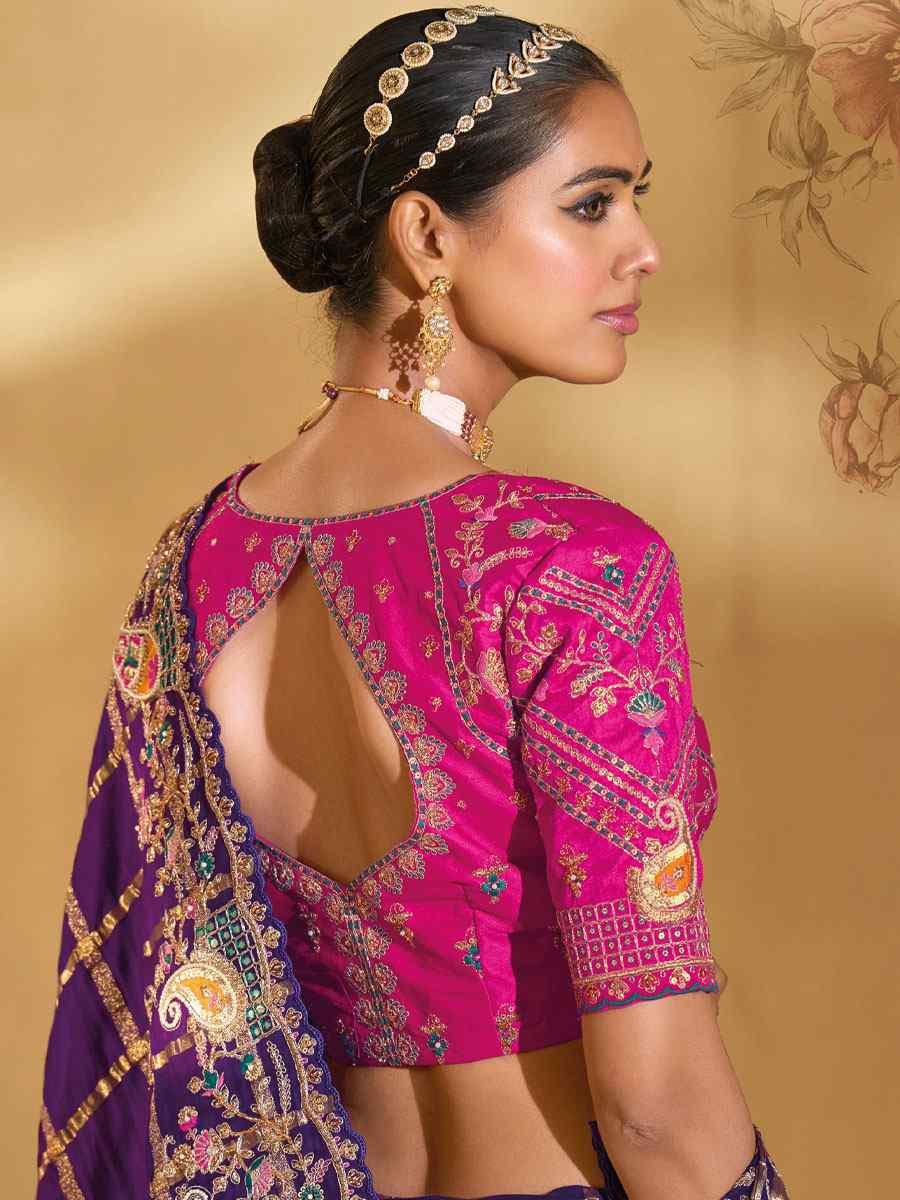 Purple Pure Gaji Silk Embroidery Traditional Bridal Reception Festival Wedding Fancy Heavy Border Saree