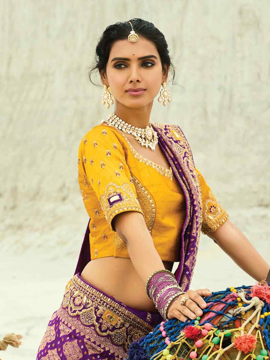 Purple Pure Georgette Handwoven Embroidery Bridal Festival Wedding Traditional Fancy Heavy Border Sarees