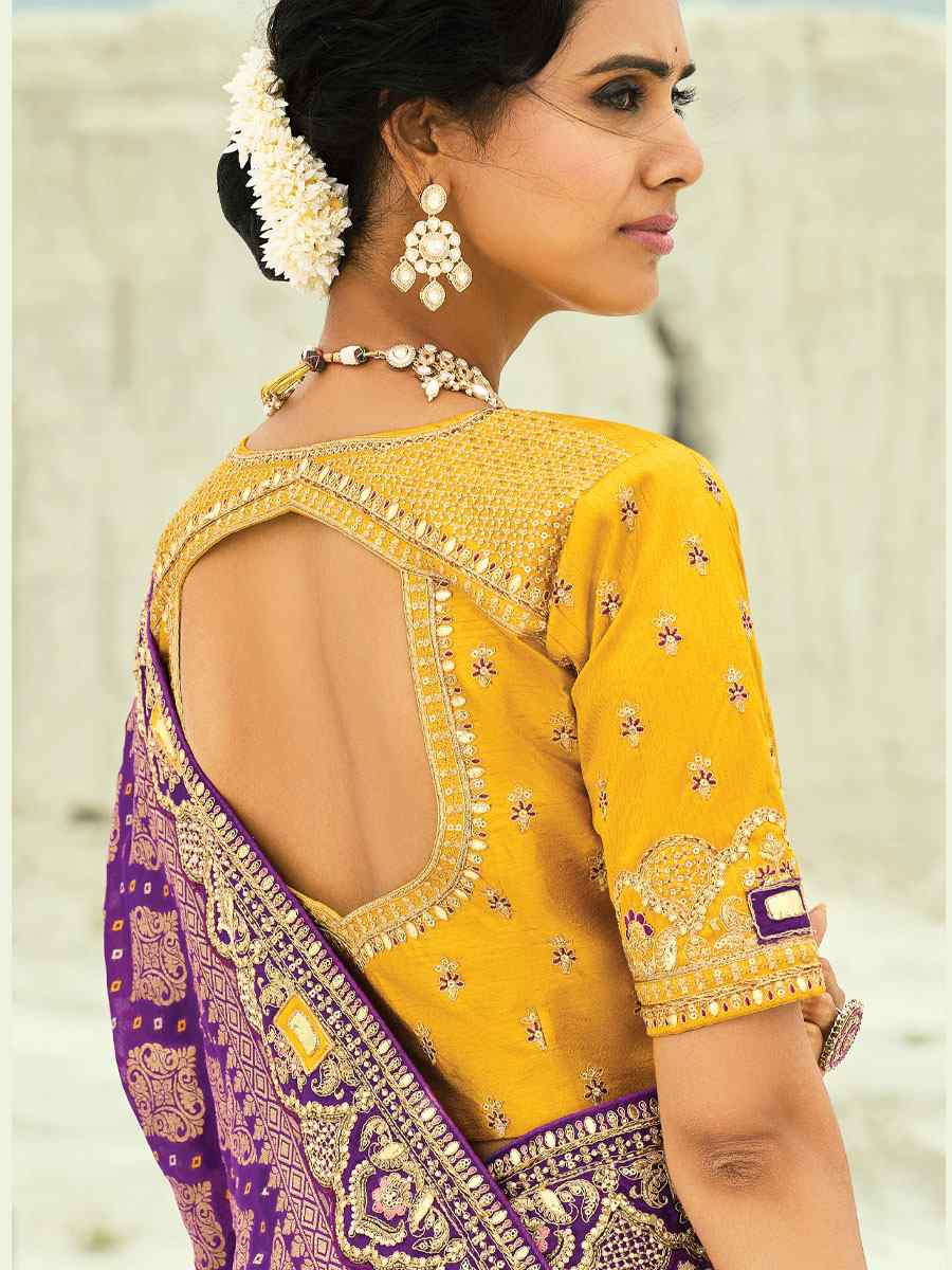 Purple Pure Georgette Handwoven Embroidery Bridal Festival Wedding Traditional Fancy Heavy Border Sarees