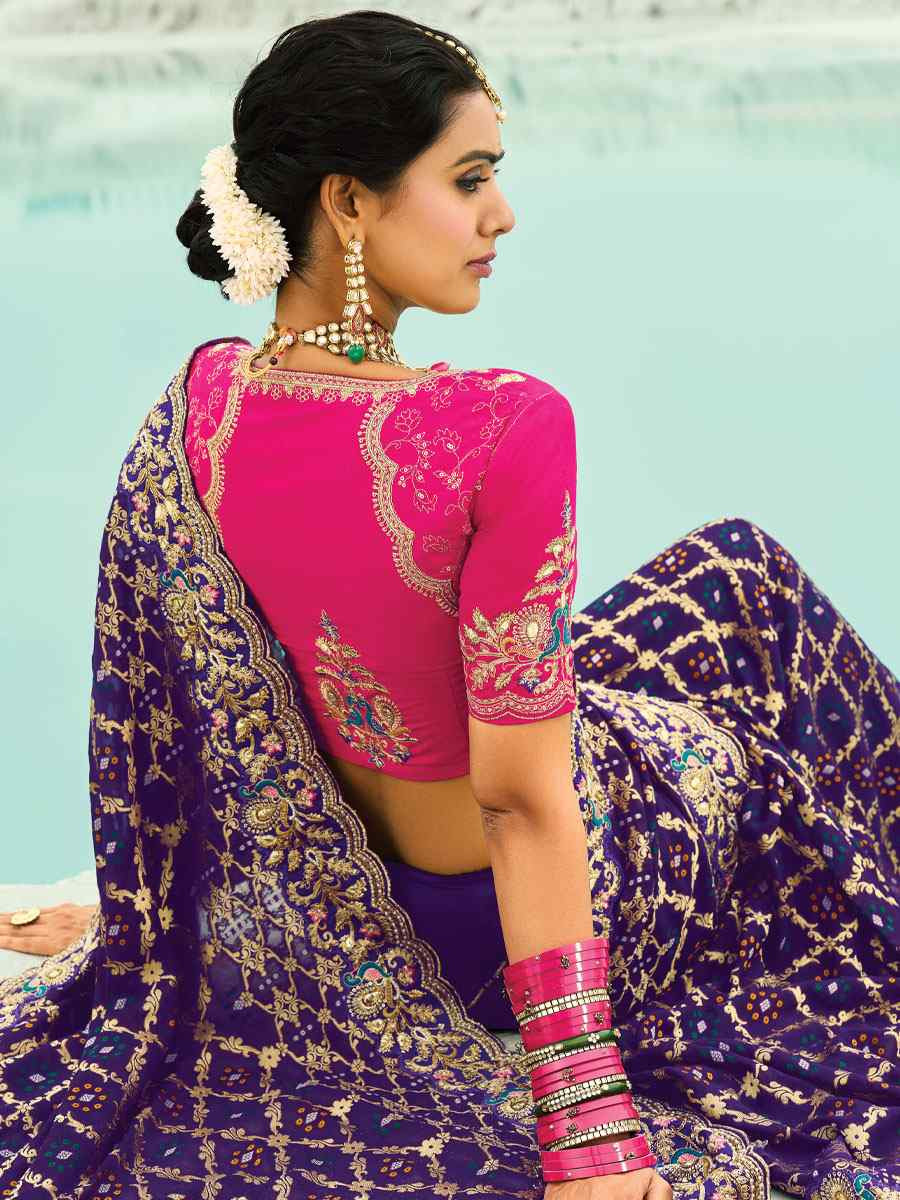 Purple Pure Georgette Handwoven Embroidery Bridal Festival Wedding Traditional Fancy Heavy Border Sarees