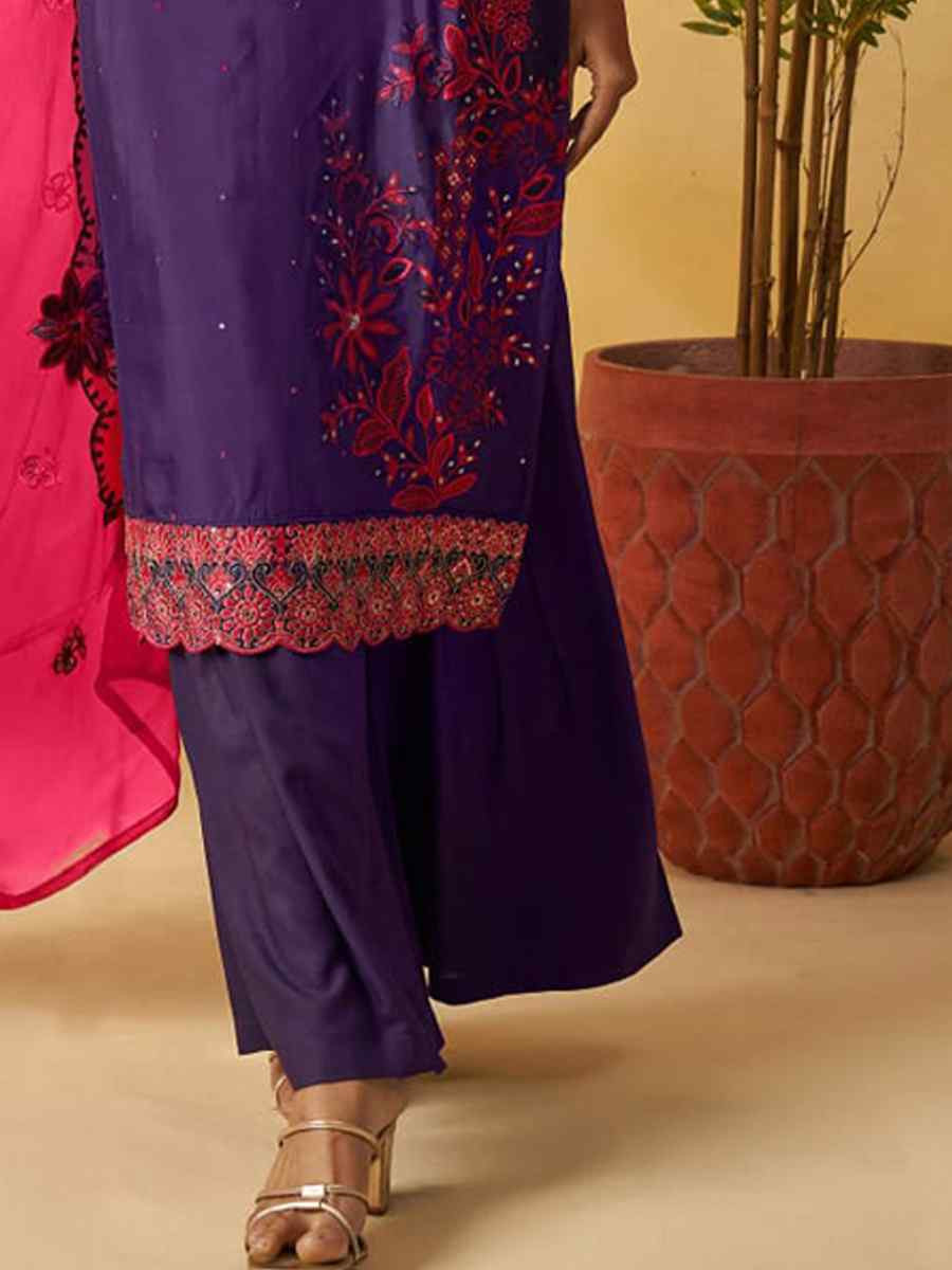 Purple Pure Organza Embroidery Party Wedding Festival Casual Ready Palazzo Pant Salwar Kameez