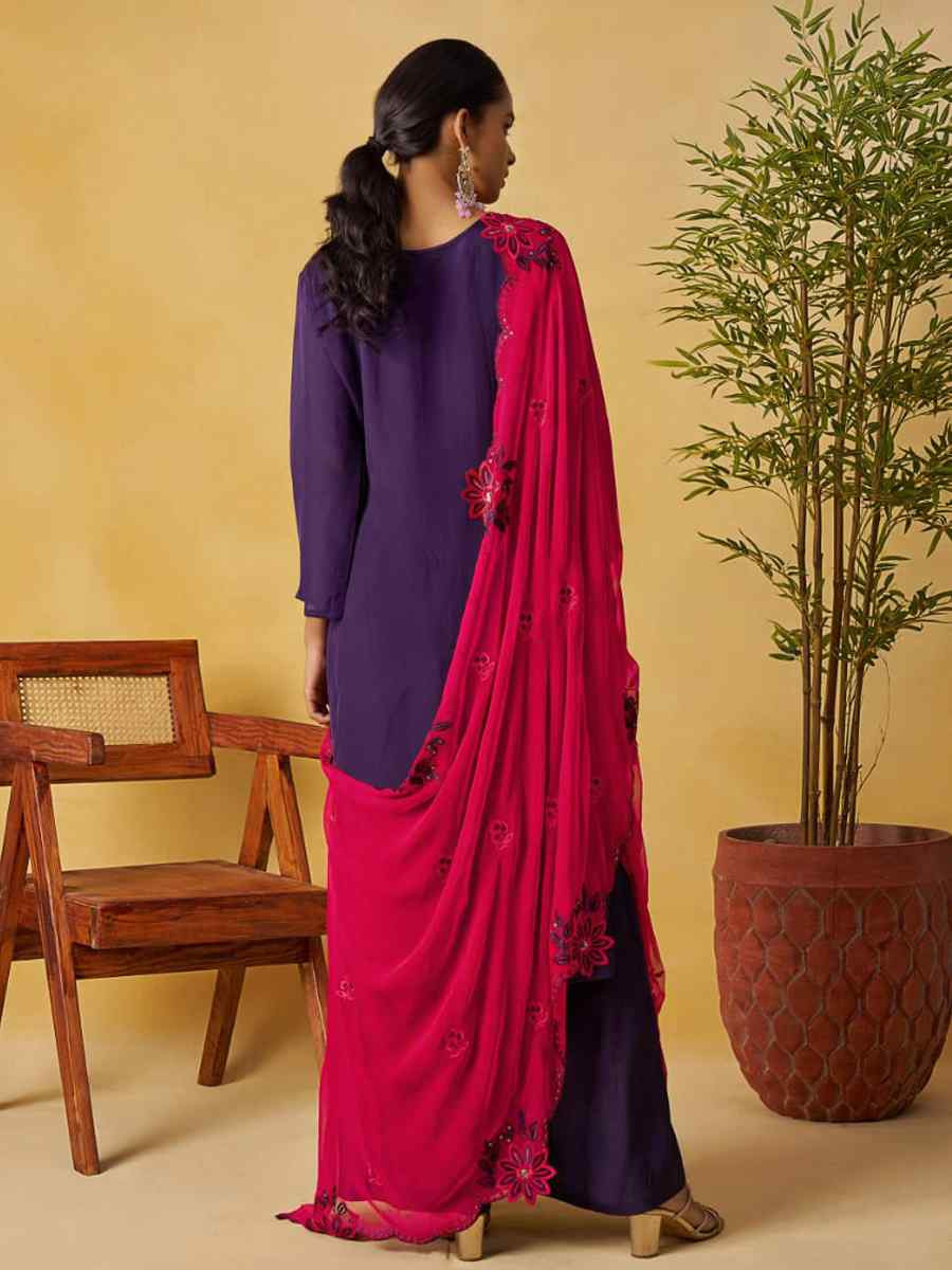 Purple Pure Organza Embroidery Party Wedding Festival Casual Ready Palazzo Pant Salwar Kameez