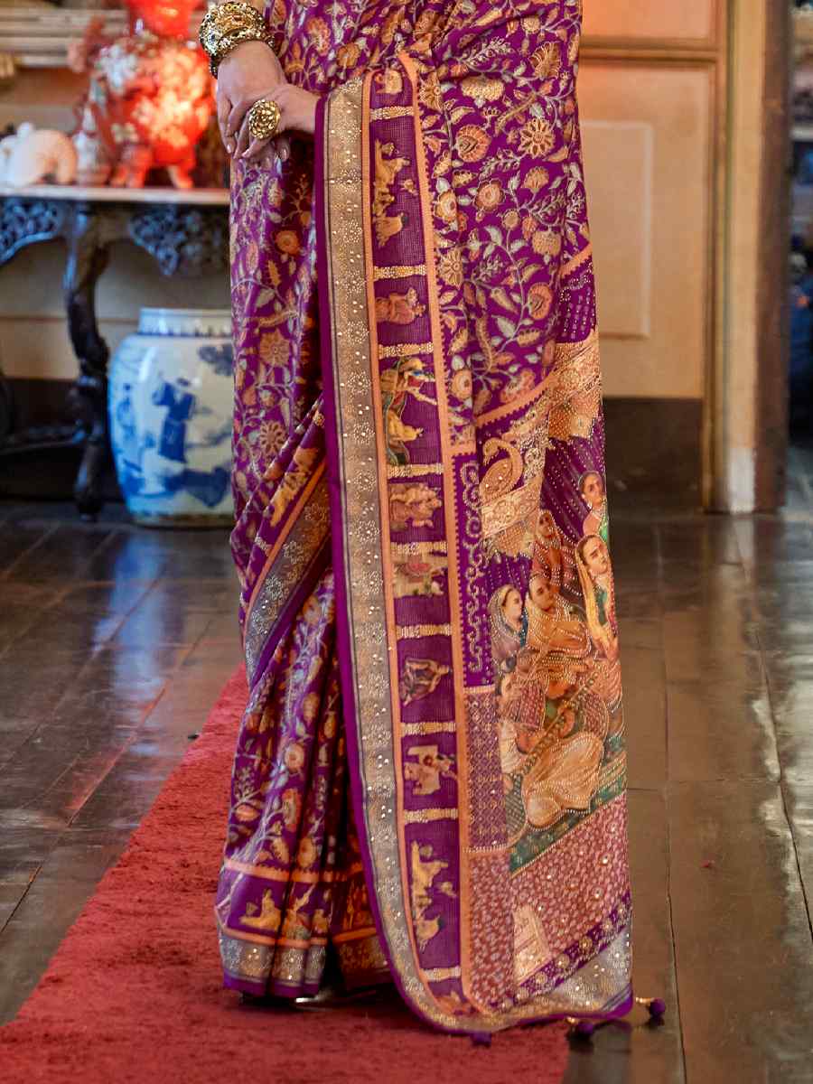 Purple Pure Patola Handwoven Wedding Festival Classic Style Saree
