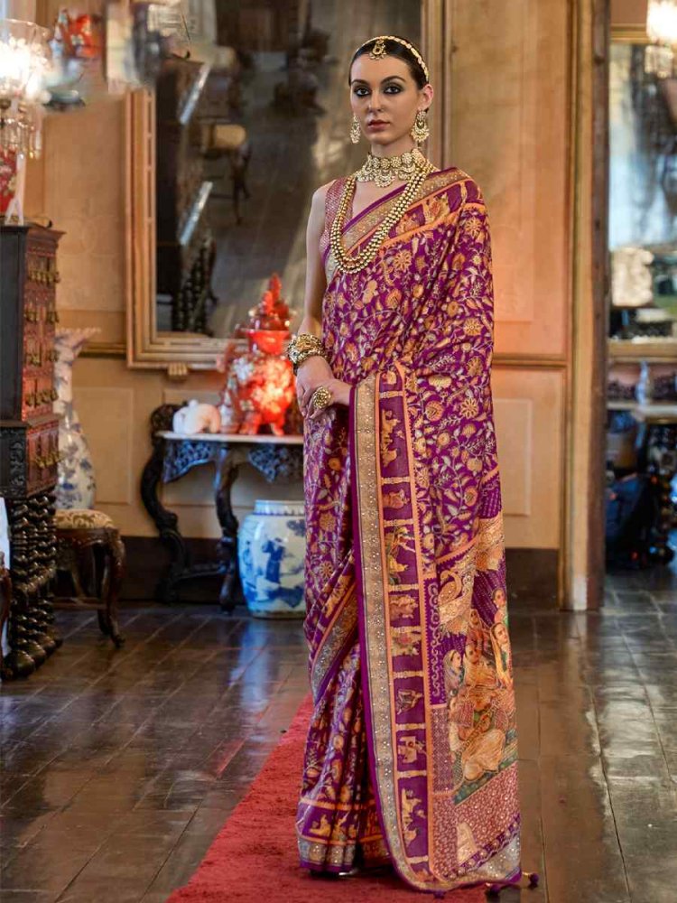 Purple Pure Patola Handwoven Wedding Festival Classic Style Saree