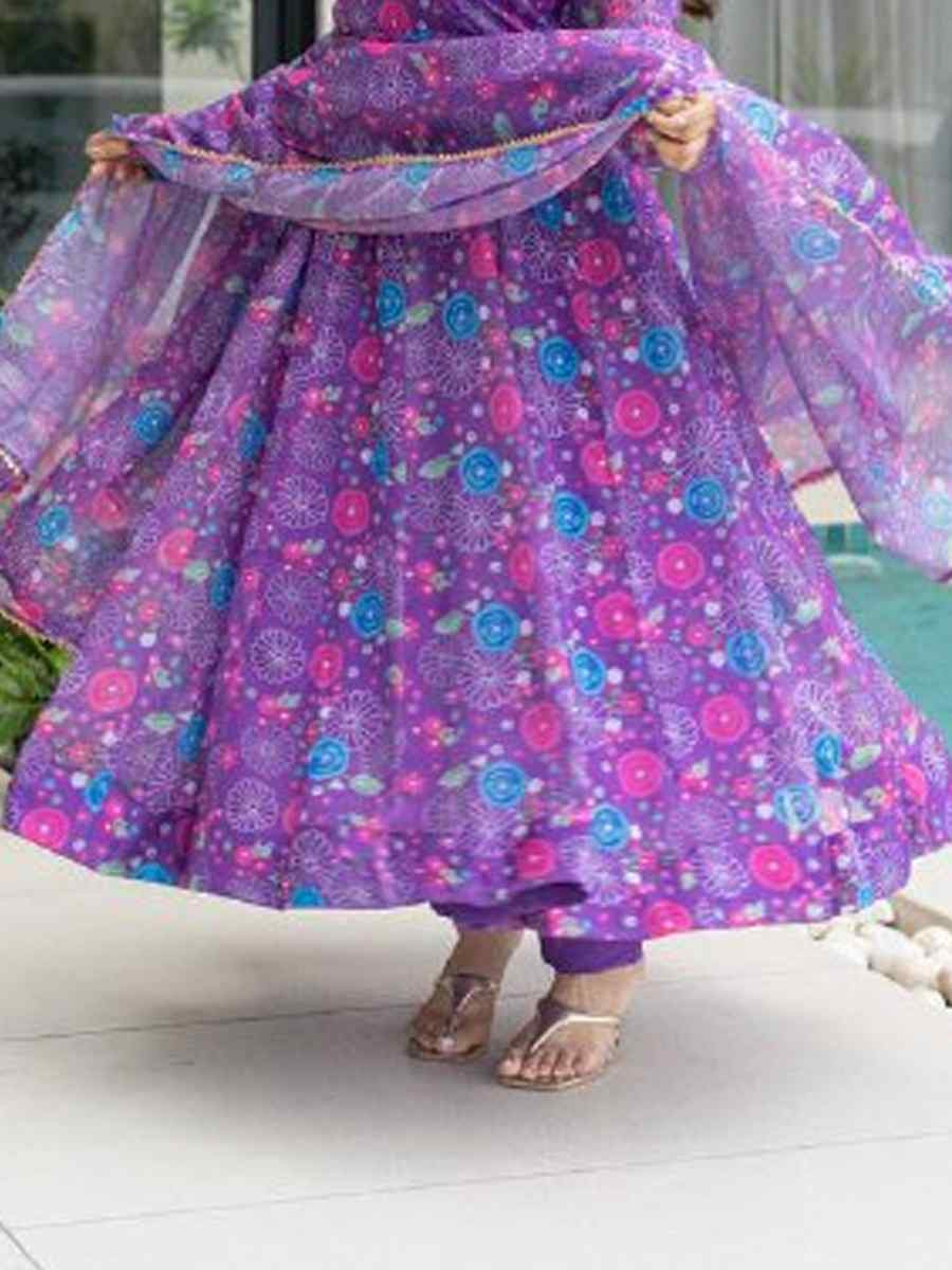 Purple Pure Soft Organza Printed Party Wedding Festival Casual Ready Anarkali Salwar Kameez