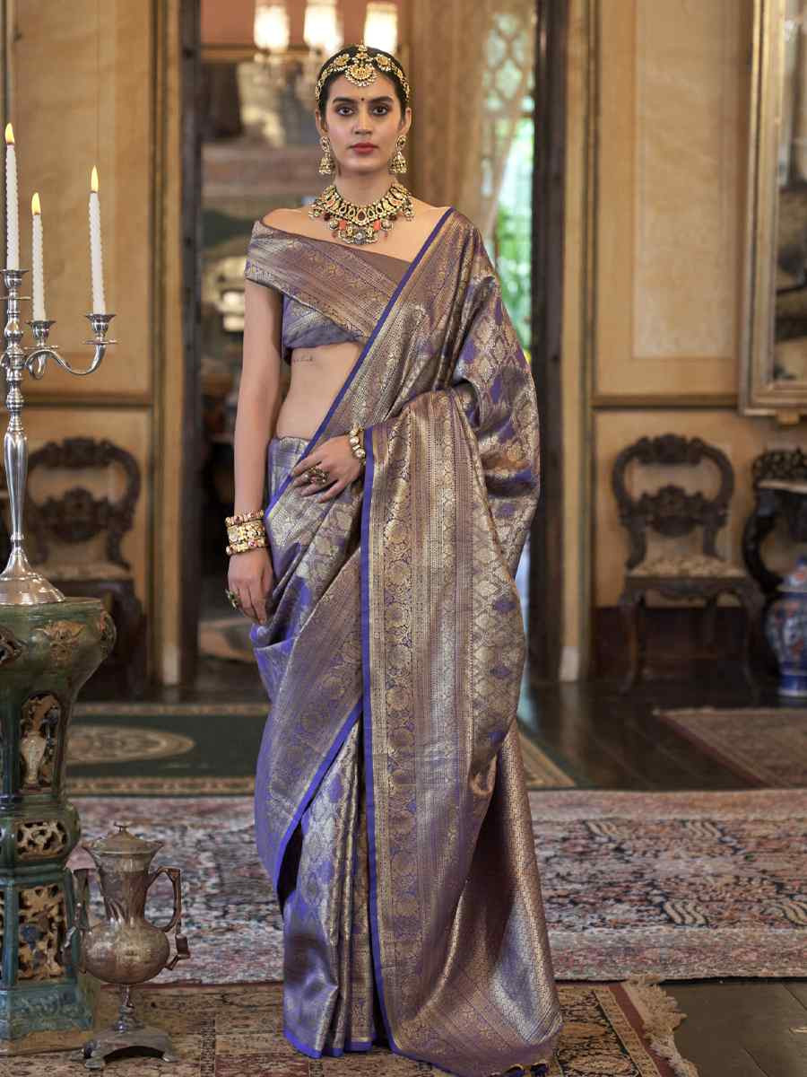 Purple Pure Tissue Dharmavaram Silk Handwoven Party Bridal Reception Festival Wedding Fancy Heavy Border Saree